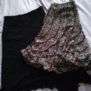 Skirts asymmetrical black floral ruffles